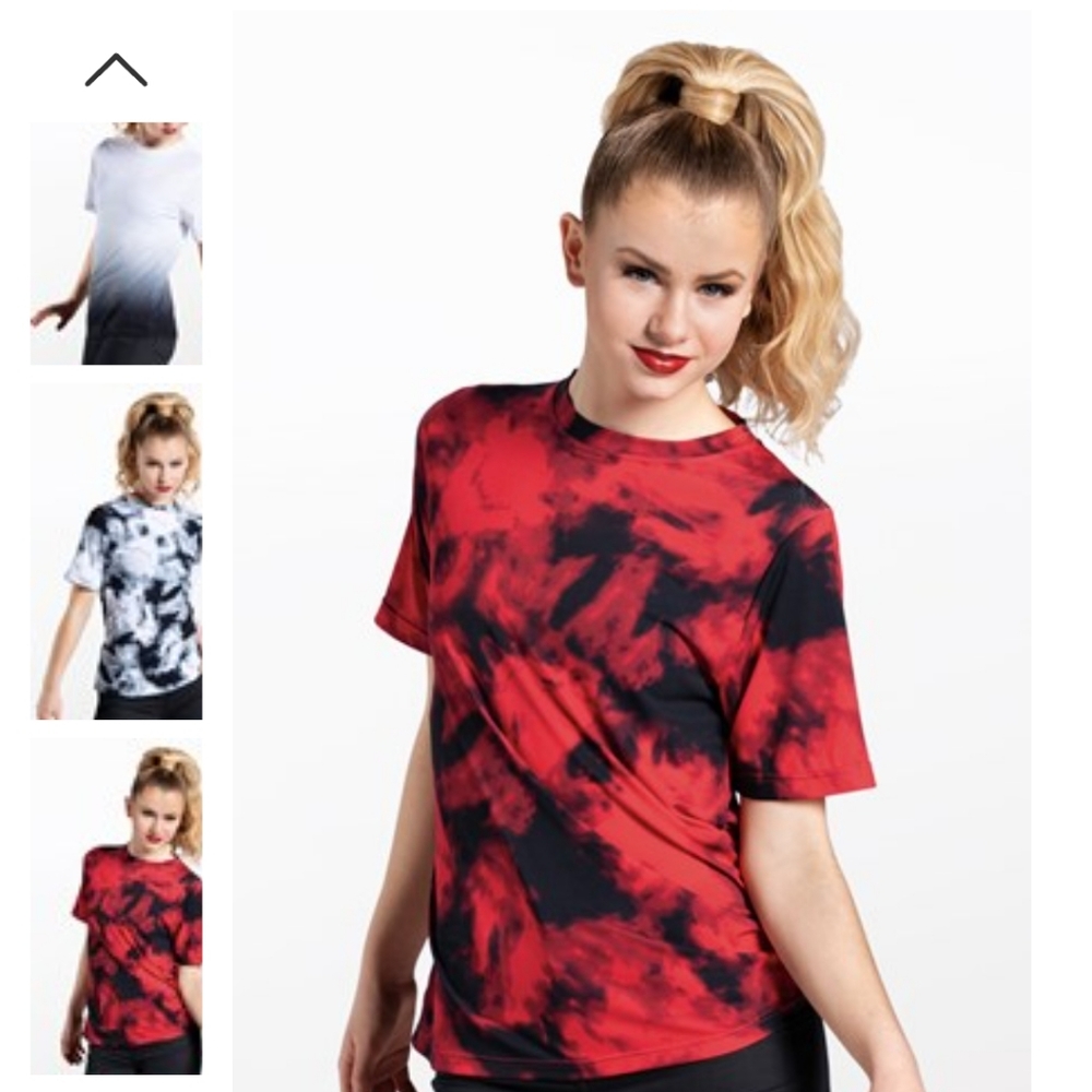 Weissman matte jersey red tie dye shirt PL11939 dance costume LA XLA women's men